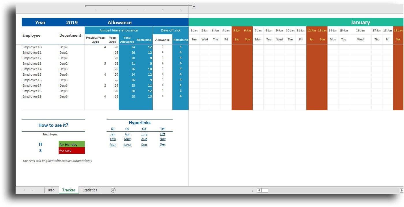 Employee Attendance Planner | Excel Template & Google Sheets ...