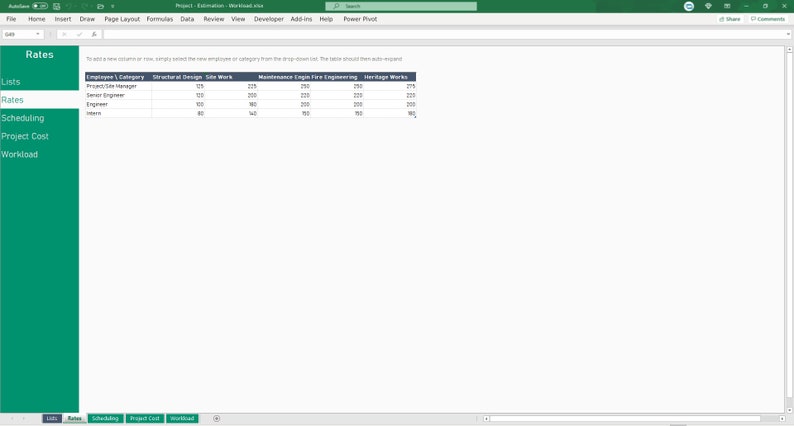 Project Estimation, Scheduling, Workload Spreadsheet image 3