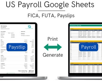 Payroll Template Google Sheets with Pay Stub 2024 | Weekly time sheet| Remittance for 941 Form | Payroll Calculator with Daily Tracker