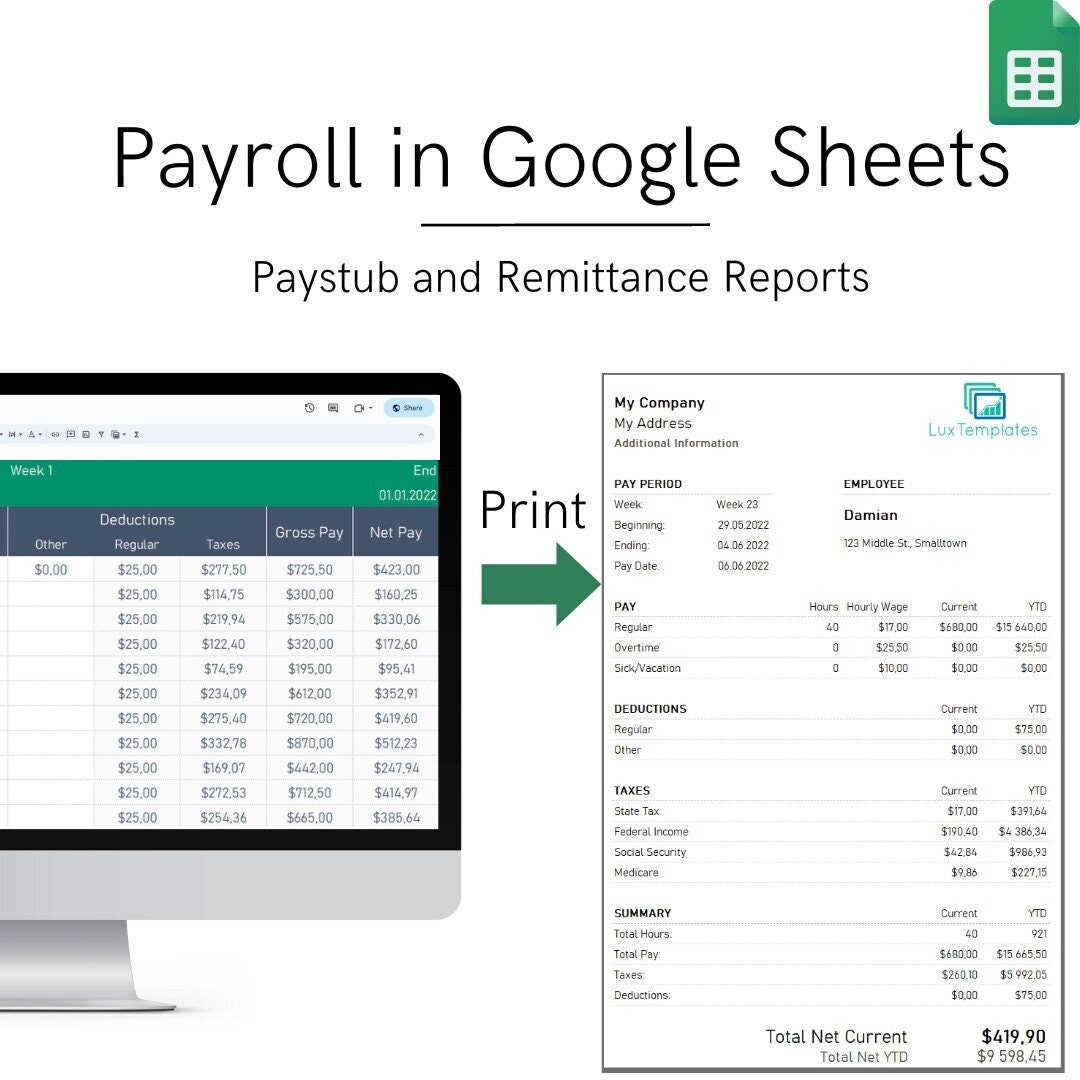 Payroll Template Google Sheets With Pay Stub Weekly Employee - Etsy