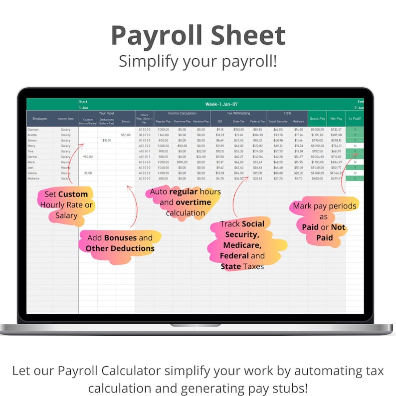 Monthly Payroll, Bi-weekly payroll, Weekly Payroll with flexible list of employments and control taxes, deductions