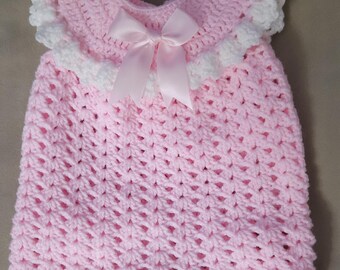 Handmade Crochet Baby Romper | Pink Acrylic Outfit with Bow