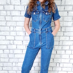 womens overall pants S/M Denim Overall vintage Denim jumpsuit Denim Pants jean overalls Retro overalls Denim Coverall  grunge jeans Coverall