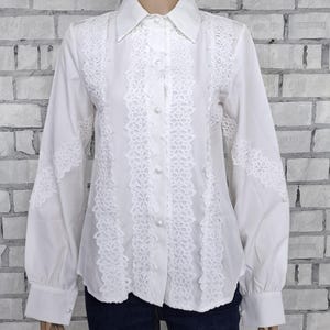 80s white lace Blouse S Victorian Blouse collared Blouse vintage suit blouse retro Blouse womens Blouse Secretary office blouse