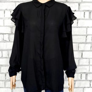 black Ruffle Blouse L black Blouse black Victorian Blouse S Edwardian blouse gothic top gothic steampunk blouse poet Collared poet blouse