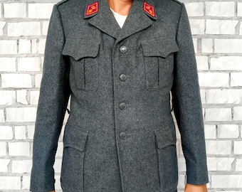 Mens Military Coat M Gray Wool Coat Military Jacket Wool Blazer
