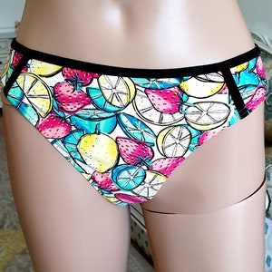 fruit print Swimwear fruit Bikini Bottoms lemon print Bikini fruit Swimsuit boho Bikini L strawberry print bikini