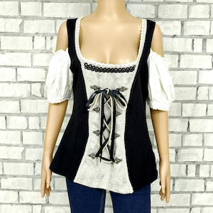 Black dirndl top Dirndl Blouse S/M Crop Blouse folk blouse festival top Octoberfest Blouse Victorian top  Victorian top Dirndl Crop Top