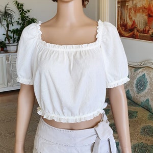 Ivory Crop Top Octoberfest Blouse  dirndl top Dirndl Blouse Crop Blouse M/L folk blouse festival top Victorian top Renaissance Blouse