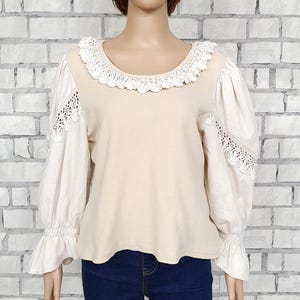 Beige Dirndl Blouse L oktoberfest clothing  Crop Blouse folk blouse festival top Octoberfest Blouse linen top Oktoberfest Dirndl Crop Top