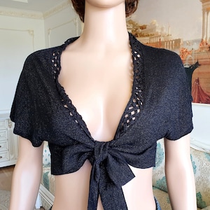 Black Bolero S Black Shrug for dresses Black Crop top  yoga top Lace top Black top Knit Sweater Top