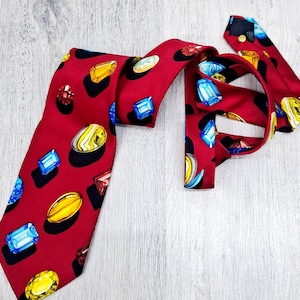 Roberto Angelico Italy mens Necktie mens tie GEmstones print tie silk tie Necktie groom  tie crystal stone tie red tie