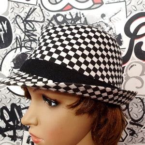 Gingham hat disco accessories disco cap disco hat black white hat women hat women cap Gingham cap Hip Hop goth cap rockabilly brim hat