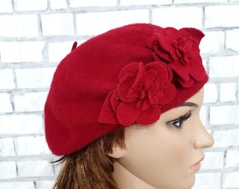 burgundy women hat Headwear retro hat womens winter hat wool hat warm hat warm beret wool beret womens beret boho burgundy beret retro beret