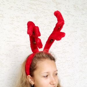 Christmas Gift winter accessory Deer antler headband reindeer headband Christmas headband red headband fur headband Christmas Headpiece