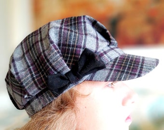 Plaid  hat kids hat Plaid newsboy hat girls hat girls Newsboy Cap autumn hat  purple hat boho Hat hippie hat Festival hat Red newsboy hat