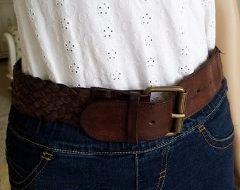 Woven Leather Belt Boho Belt brown leather belt  Woven Belt Western Leather Belt Western Belt cowgirl belt Minimalist Belt retro Belt L