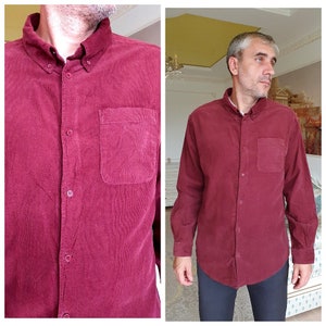 mens clothing mens Shirt 90s shirt burgundy Shirt mens Corduroy Shirt long sleeve shirt Streetwear Shirt Button Up Shirt retro shirt XL