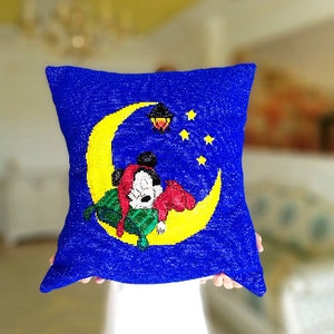 kids pillow baby pillow Decorative  child hand embroidered pillow Vintage Mickey Mouse print pillow Needlework needlepoint Walt Disney print