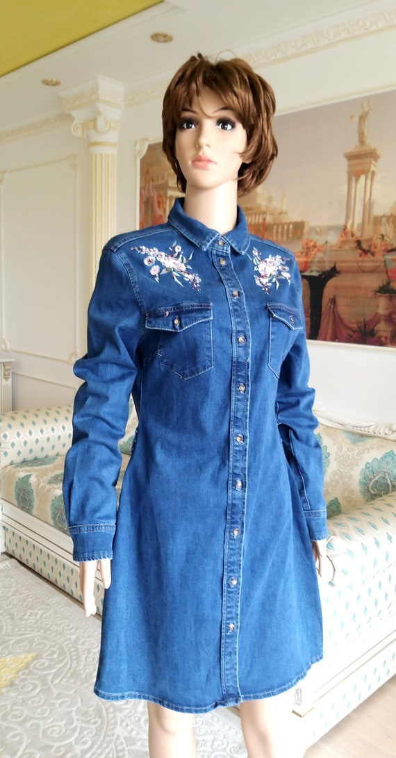 embroidered jean dress Denim dress womens dress F… - image 5