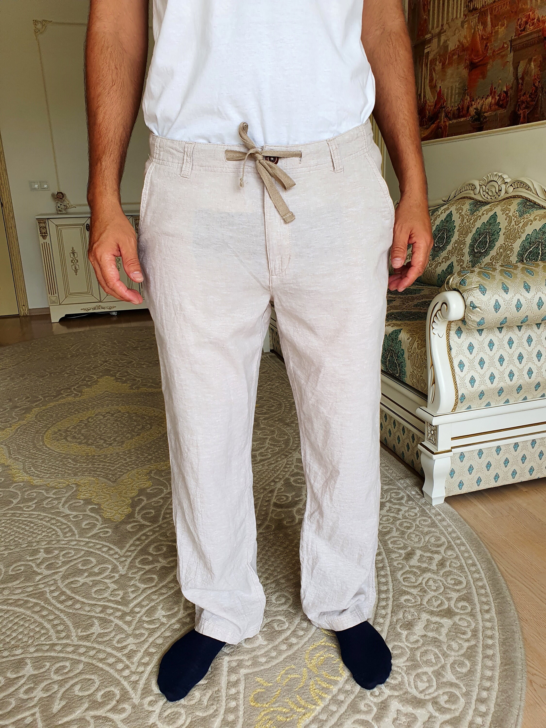Men's Linen Pants Men's Beige Pants Retro Pants Chino Pants