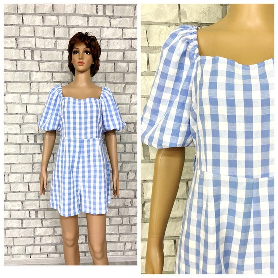 blue Gingham Overall vintage womens overall short… - image 1
