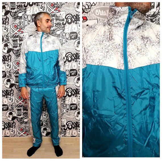 blue track suit M-L Mens track suit 90s colorful s