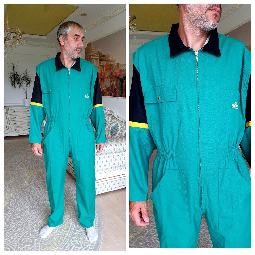 One Piece Green Coveralls Vintage Green Jumpsuit Mens Overalls Zip