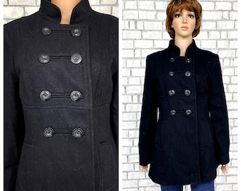 【美品】semoh” Italian Wool Old Coat Black” Italian Manteco Wool Blend Double Breasted Tailored Midi