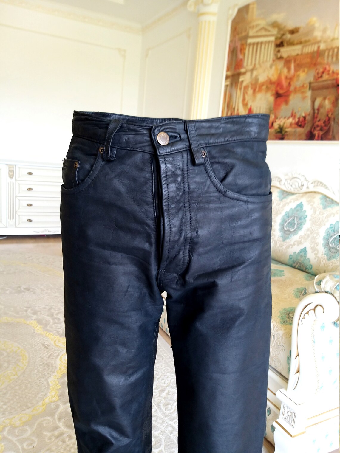 Leather pants S Mens Leather Clothing Western Retro Pants Etsy