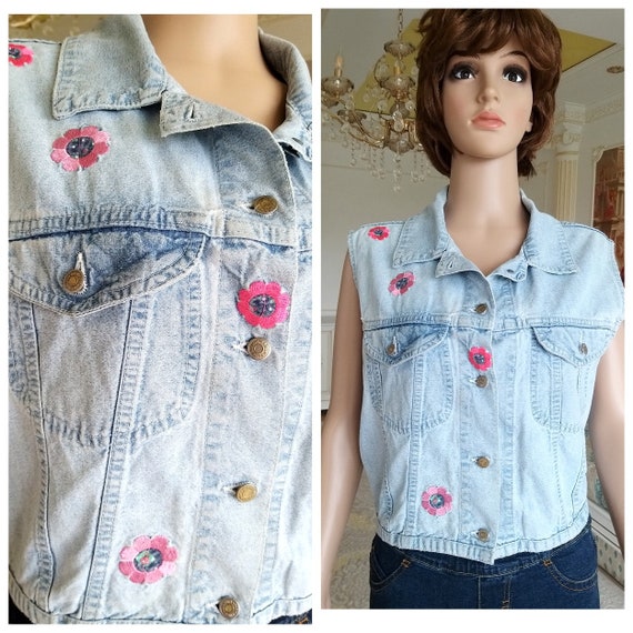 embroidered jeans Vest womens denim Vest Vintage B