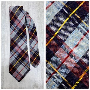 Men&#39;s accessories Mens Ties Plaid necktie Switzerland Wedding Necktie wool tie Gray Plaid tie groomsmen tie vintage Tartan tie