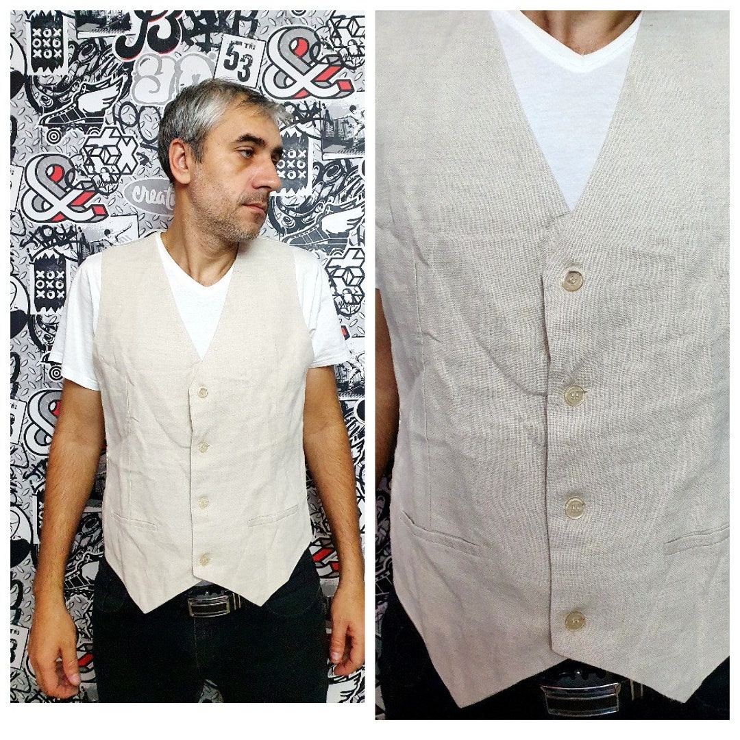 Mens Beige Vest Mens Linen Vest Suit Vest Mens Vest Groomsman Etsy