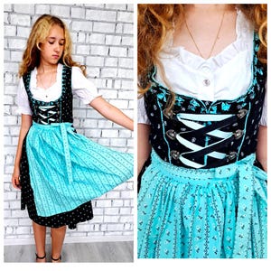 black blue floral  Dirndl Dress XS Oktoberfest Clothing  trachten bavarian dress German Dress Festival Dress Folk Dress oktoberfest dress