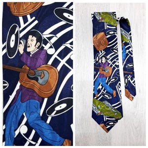wedding tie guitar print tie Navy Blue tie musician gift music gift party tie groom tie Novelty Necktie for men music tie music Necktie Mens