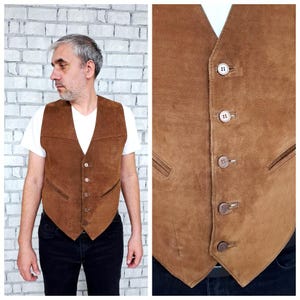 Herren Weste L Herren Lederweste Braun Leder Kleidung Cowboy Weste Vintage Herren Weste Lederweste Western Weste Braun Weste Wildleder Weste