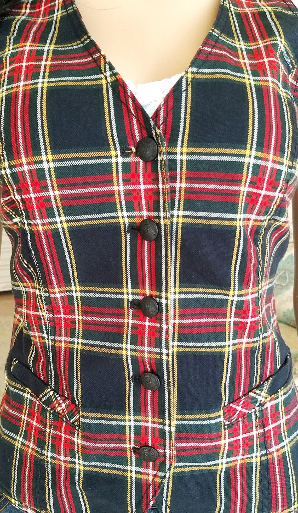 Red Plaid Vest BOHO Vest Vintage womens Vest cotton vest Etsy