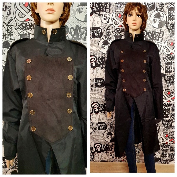 black  Captain Pirate Jacket Conductor Blazer tailcoat vampire Men jacket Renaissance Medieval Jacket Steampunk jacket Victorian jacket L