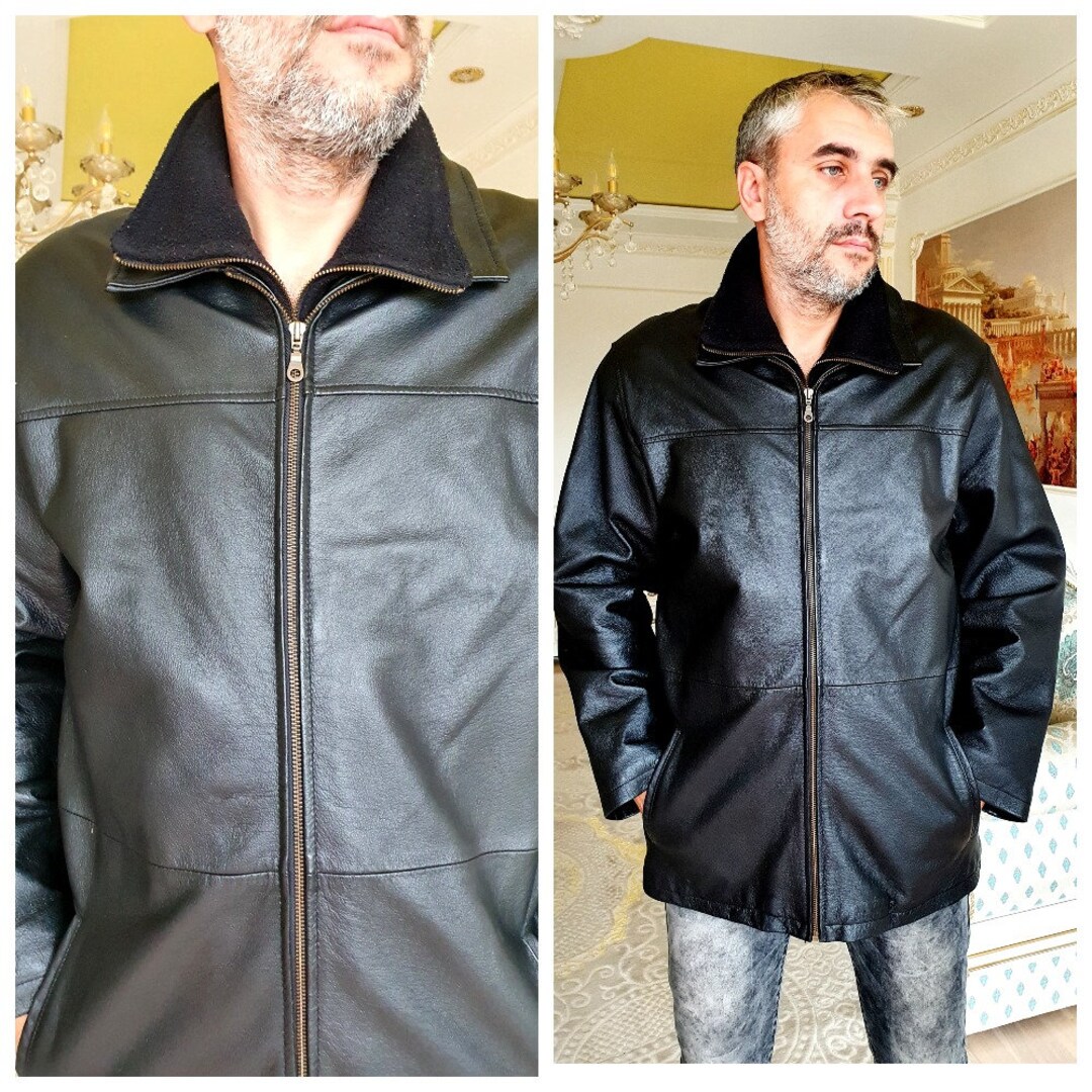ジャケット・アウター C.M.M. Dear Leather Shirts Jacket XL Leather-Zip-Up-Jacket-001BLK?$