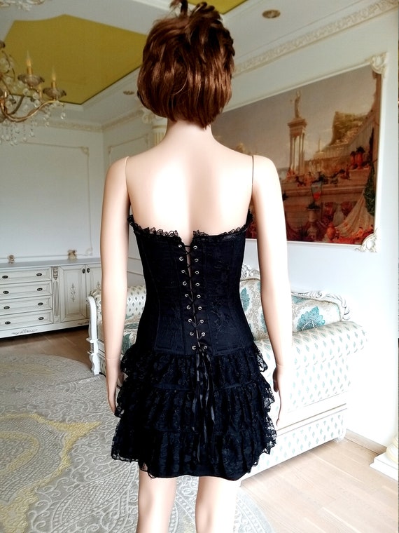 steampunk dress XS women black Ruffle Dress witch… - image 6