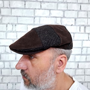 Italy flat cap  boys mens cap mens Newsboy Cap Gatsby Hat Ivy Hat Brown  cap  Ivy cap patchwork cap  Plaid cap  Golf Cap Driving Hat