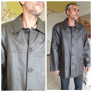 mens Leather Coat vintage mens Leather Clothing mens Trench Coat  Leather Jacket mens coat Overcoat long leather coat Button Coat XXL