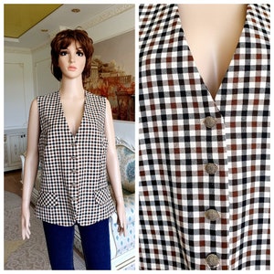 Checkered Vest Patterned Top womens Plaid Vest Vintage womens Vest waistcoats Retro Vest Patterned Vest L