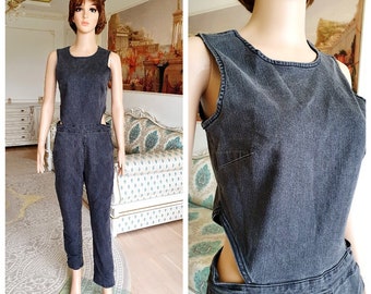 Denim jumpsuit Black Denim Overall  jean jumpsuit Black overall pants jean overalls Retro overalls Black jumpsuit M