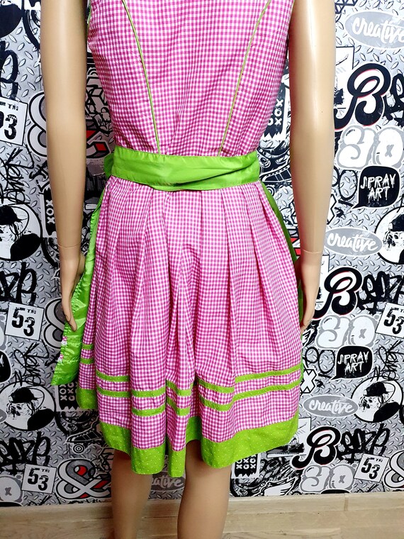 neon pink Dirndl oktoberfest dress 38 Gingham Dir… - image 9