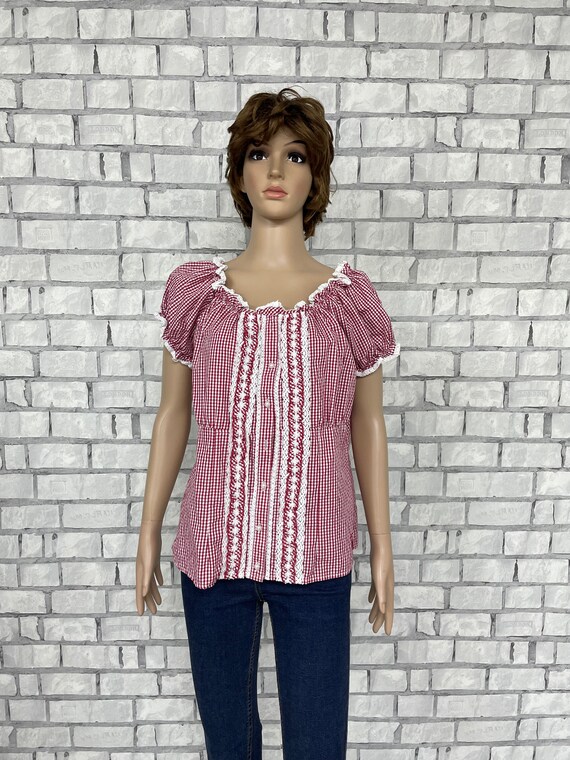 red Gingham Dirndl Top XL oktoberfest clothing Dir