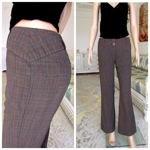 BROWN Plaid Pants womens Plaid Pants Retro Pants womens Pants Checkered Pants Tartan Pants Golf Pants Disco Pants M bottom plaid Trousers