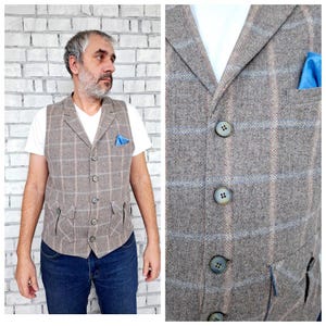 Beige vest XL Tweed Vest suit Vest Men&#39;s Vest winter vest men waistcoat tartan Vest formal vest Sleeveless Jacket  plaid vest