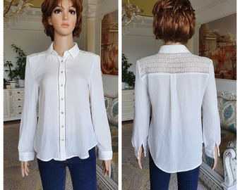 Formal Blouse  S  womens blouse white blouse white Shirt button up blouse Victorian Blouse minimalist Blouse casual blouse lace blouse