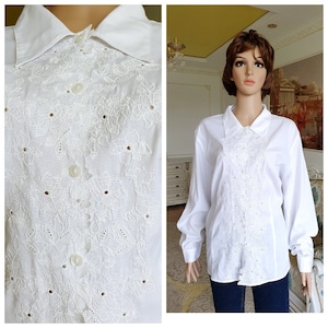80s White  blouse Victorian Clothing Victorian Blouse  Victorian style  peasant blouse Classic blouse Edwardian Blouse formal blouse  XL